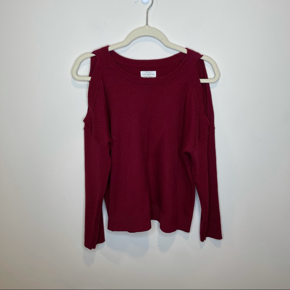 Lucky Brand Red Crewneck Cold Shoulder Sweater